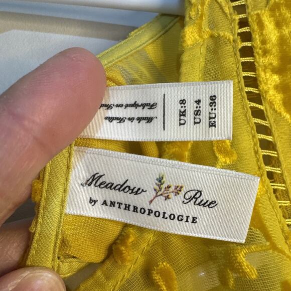 Meadow Rue Sheer Velvet Burnout Blouse 2 Gold Floral Peasant Anthropologie Sz 4 - Picture 6 of 10